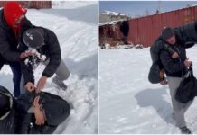 Позитив! Айсулуу Тыныбекова и Айпери Медет кызы поиграли с тренером в снежки