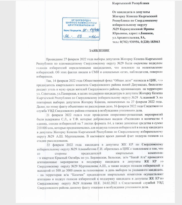 2daa5b85 911e 40ff a846 f4c627fde906 ирина карамушкина требует отменить регистрацию ряда кандидатов на перевыборах в бишкеке