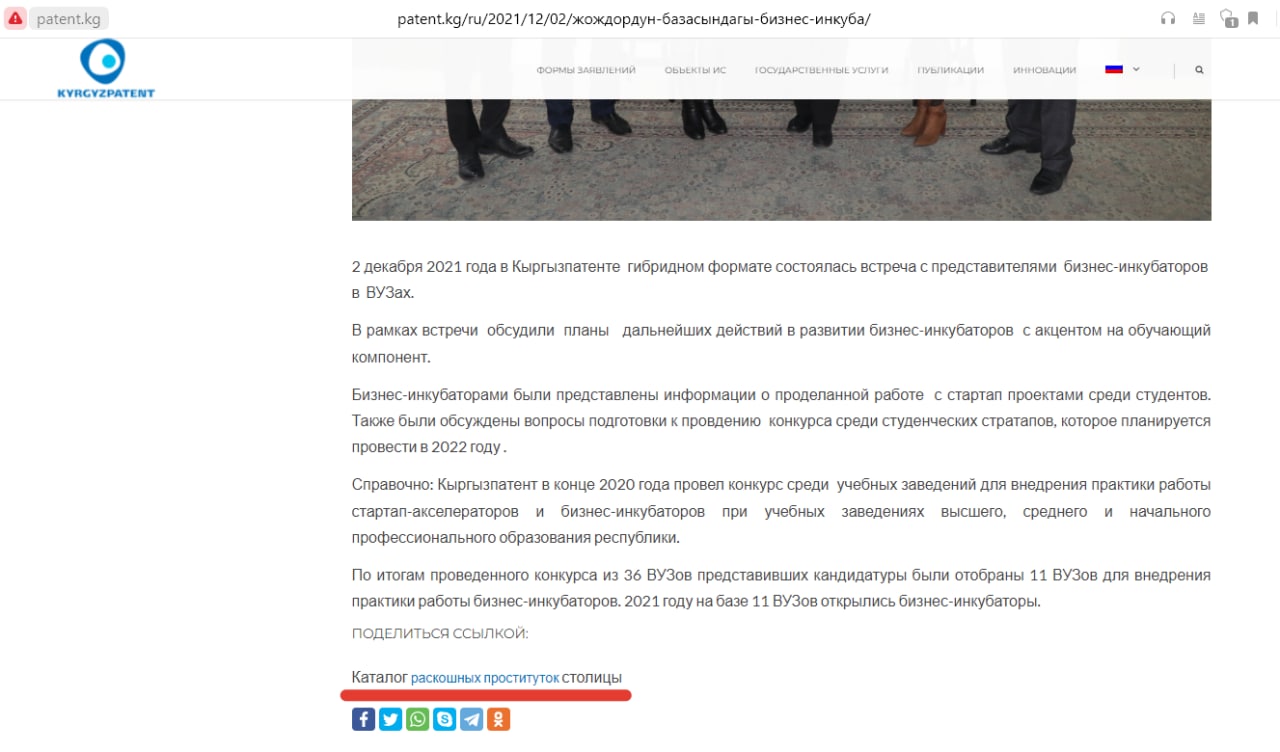 На сайте Кыргызпатента размещена ссылка на «каталог роскошных проституток» - | KG