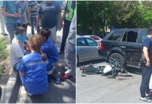 В Бишкеке произошло ДТП с участием скутера и «Land Rover». ФОТО