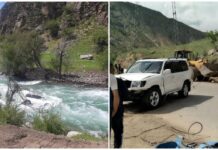 На автодороге Бишкек – Ош «Lexus-470» упал в реку. ФОТО