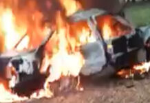 В Таласе мужчина и женщина сгорели в машине после аварии. ВИДЕО