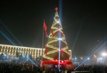 Как выглядит новогодняя ёлка в Оше, которая выше главной ёлки страны — фото
