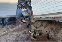 Часть фундамента этажки повисла в воздухе. Проблему прикрыли пленкой и продолжают строительство