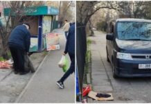 В Бишкеке водитель оттащил бездомного с тротуара, чтобы там припарковаться — видео