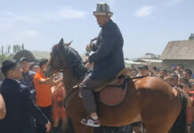 Депутат Тазабек Икрамов подарил борцу Акжолу Махмудову коня — видео