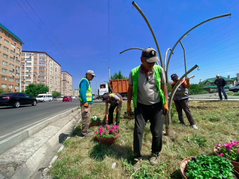 1684411953 На одной из улиц Бишкека установили "цветочные фонтаны"