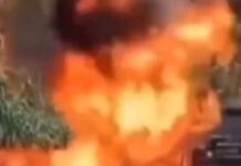 На объездной загорелся внедорожник, прогремел мощный взрыв — видео