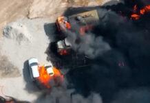 Пожар на АЗС под Бишкеком. На место направлен пожарный поезд КТЖ, горят машины