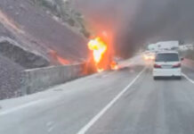 На трассе Бишкек — Ош после ДТП сгорел бензовоз