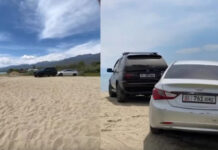 На Иссык-Куле несколько машин заехали на пляж, одна из них застряла в песке