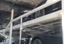 Под мостом на Молодой Гвардии застрял трал с машинами — видео