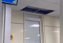 В аэропорту «Иссык-Куль» с потолка льется вода и падают куски обшивки — видео