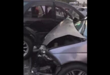 В Бишкеке машина охранного агентства врезала в Тойоту, пострадали женщина с детьми