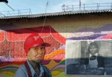 Муралы-портреты из крышечек появились на стенах многоэтажек в Бишкеке