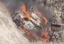 На трассе Бишкек-Ош минивэн упал в обрыв и сгорел вместе с пассажирами