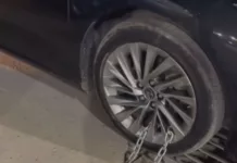 Нарушителя правил парковки «посадили» на цепь в Бишкеке