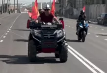 Мэр города Ош проверил качество дороги на квадроцикле